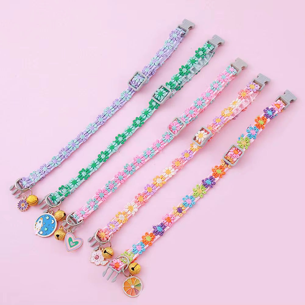 Colorful Floral Lace Pet Collar with Charm & Bell