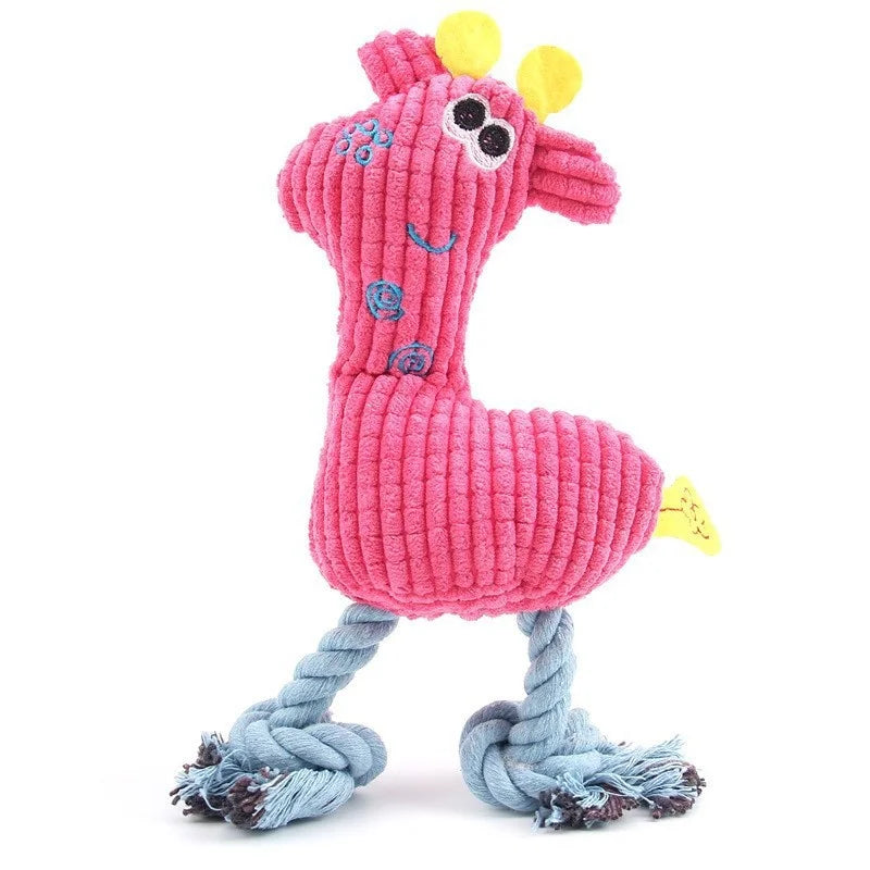 Colorful Giraffe Plush Squeaky Rope Leg Chew Toy