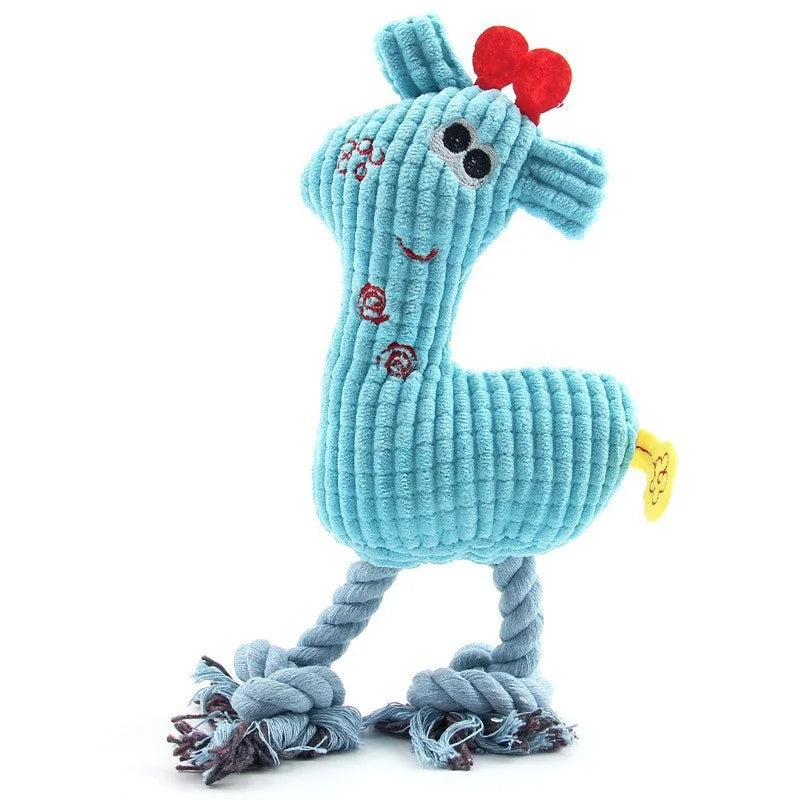 Colorful Giraffe Plush Squeaky Rope Leg Chew Toy