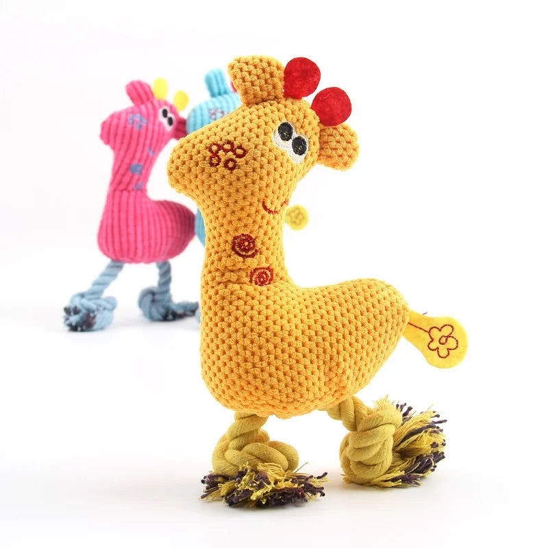 Colorful Giraffe Plush Squeaky Rope Leg Chew Toy