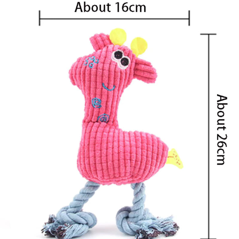 Colorful Giraffe Plush Squeaky Rope Leg Chew Toy