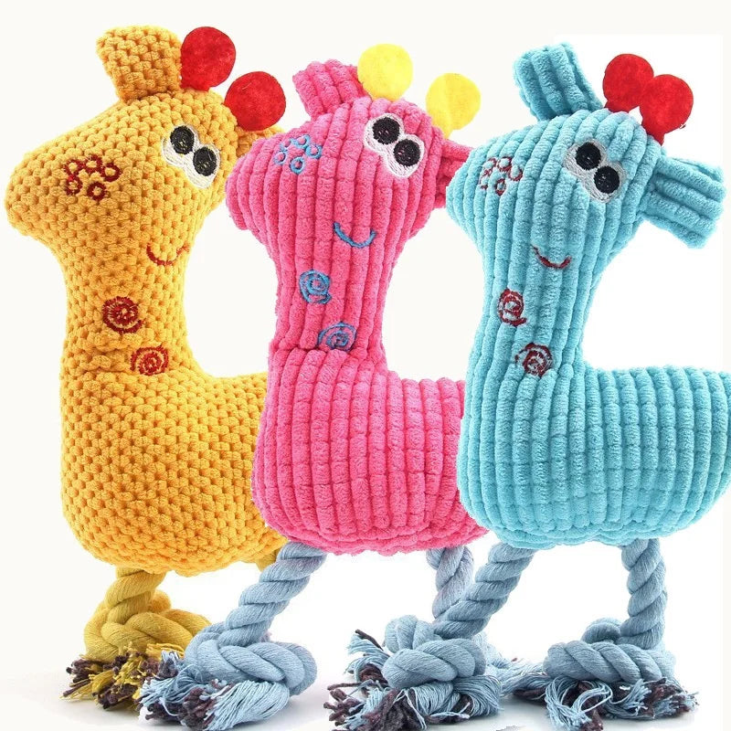 Colorful Giraffe Plush Squeaky Rope Leg Chew Toy