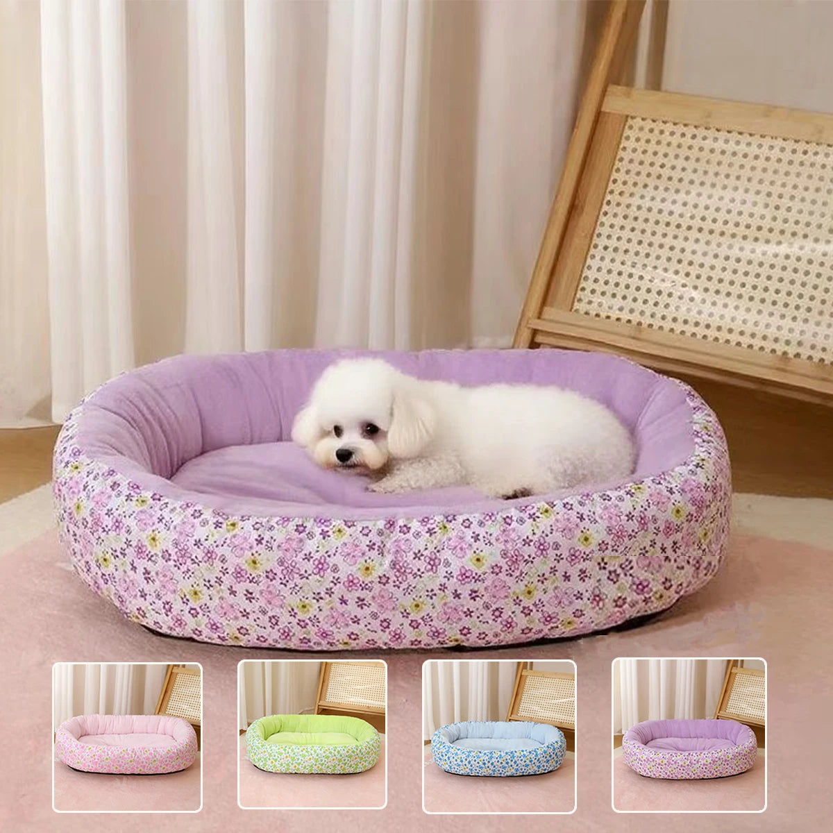 Cozy Floral All Season Soft Pet Bed For Cats And Dogs