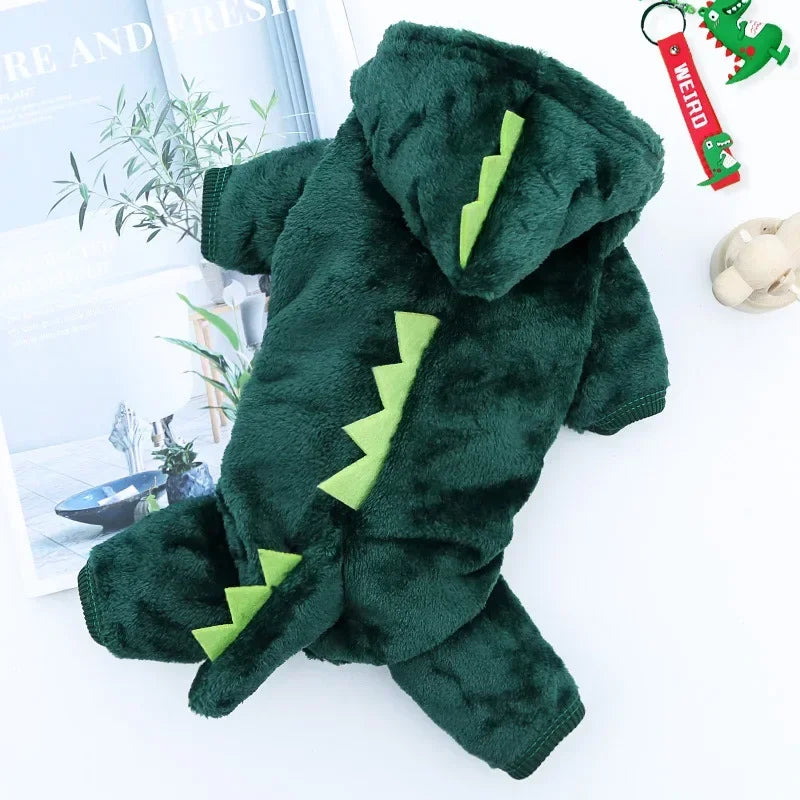 Cozy Plush Dino Hoodie Jumpsuit for Dogs and Cats