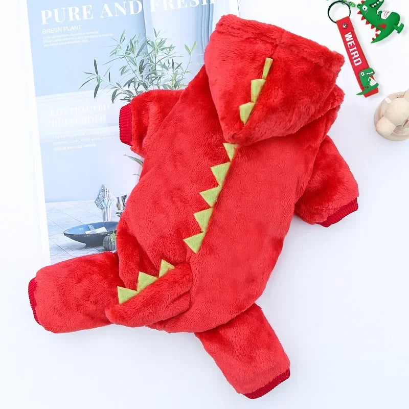 Cozy Plush Dino Hoodie Jumpsuit for Dogs and Cats
