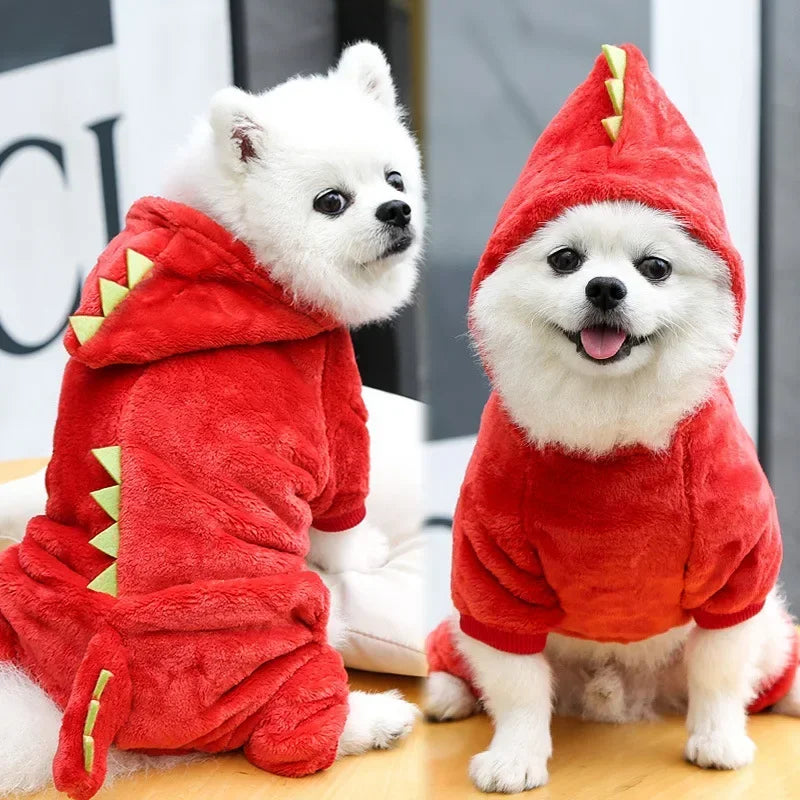 Cozy Plush Dino Hoodie Jumpsuit for Dogs and Cats