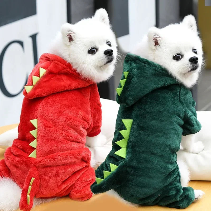 Cozy Plush Dino Hoodie Jumpsuit for Dogs and Cats
