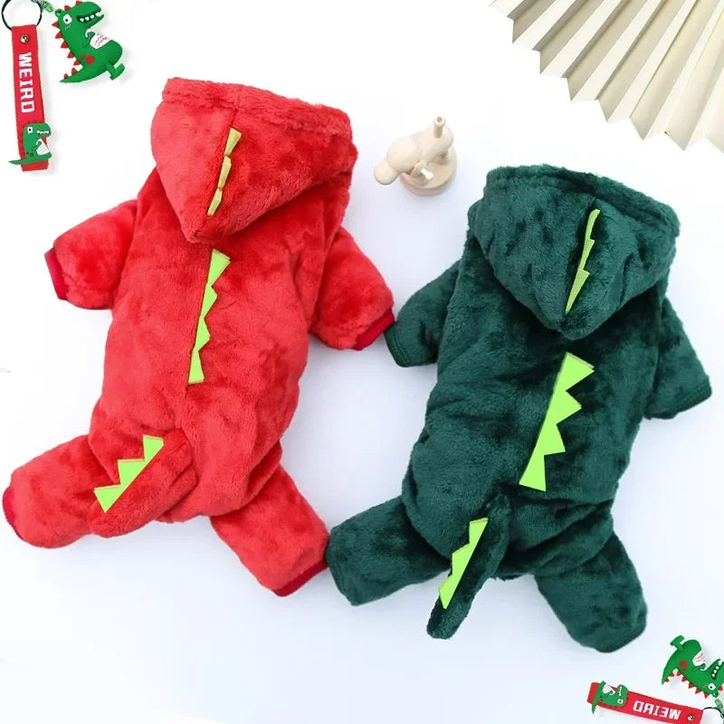 Cozy Plush Dino Hoodie Jumpsuit for Dogs and Cats