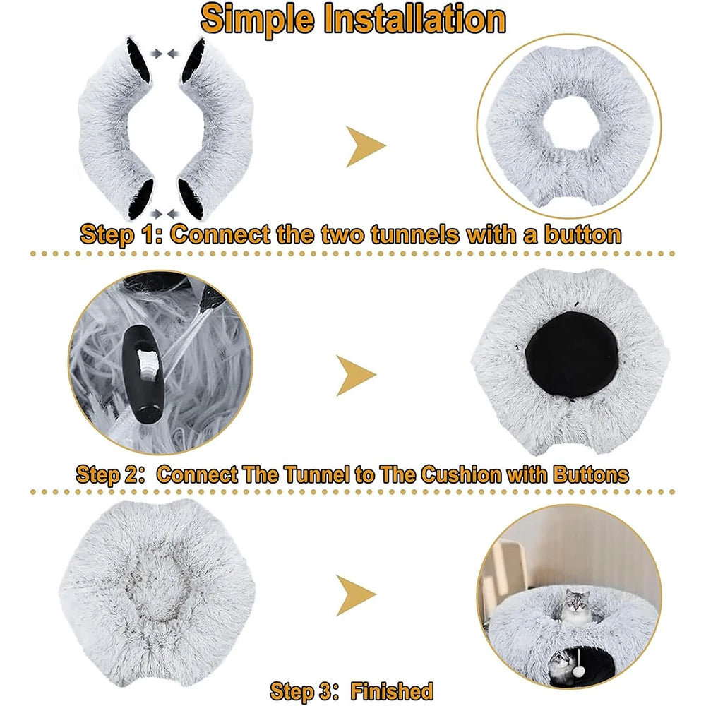 Cozy Plush Foldable Tunnel Cat Bed