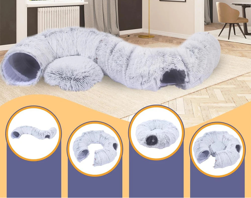 Cozy Plush Foldable Tunnel Cat Bed