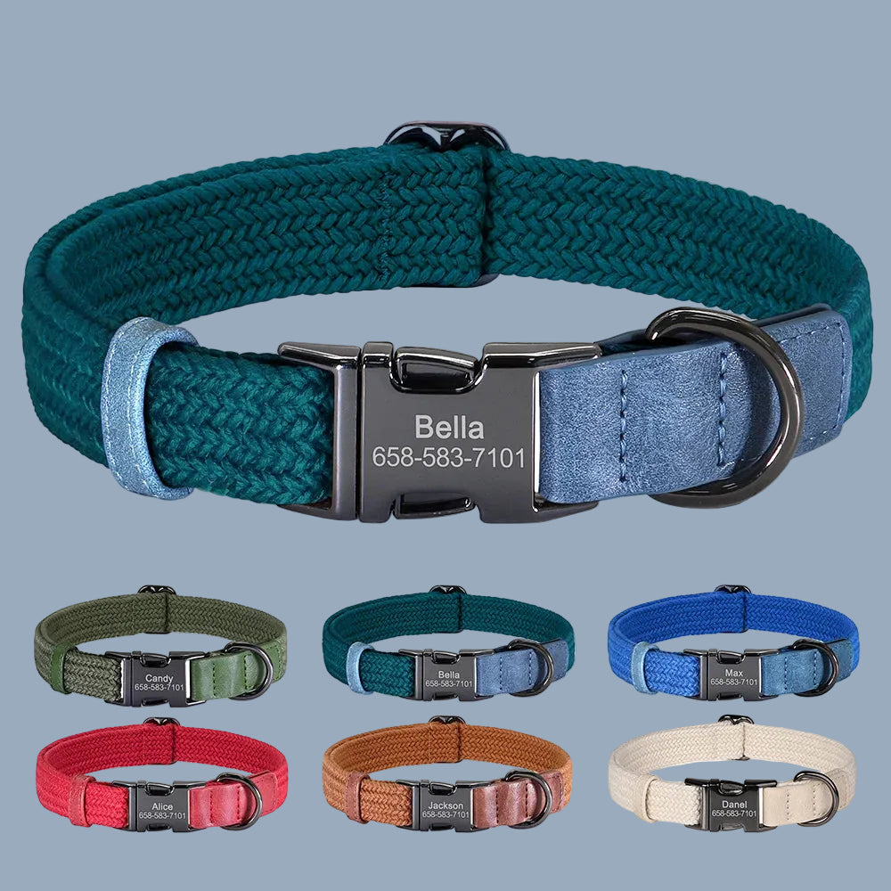 Custom Engraved Nylon Dog Collar with Personalized Name Buckle