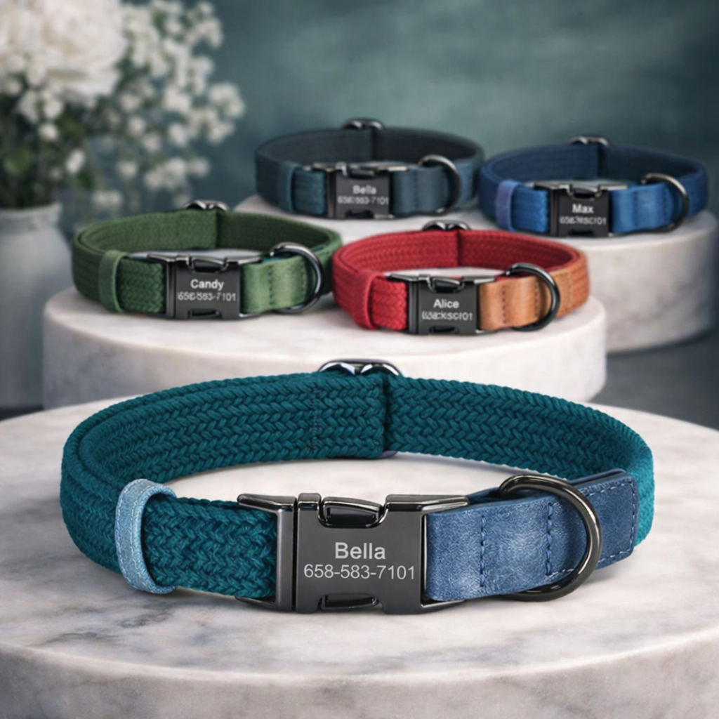 Custom Engraved Nylon Dog Collar with Personalized Name Buckle