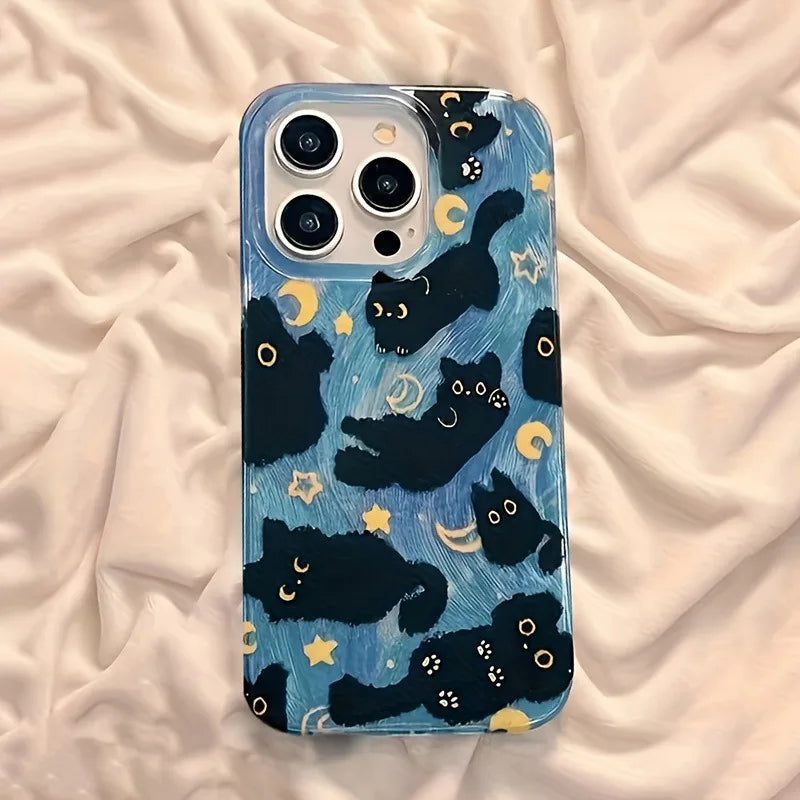 Cute Black Cats Night Sky Silicone iPhone Cover