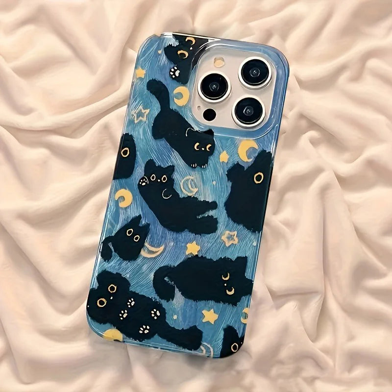 Cute Black Cats Night Sky Silicone iPhone Cover