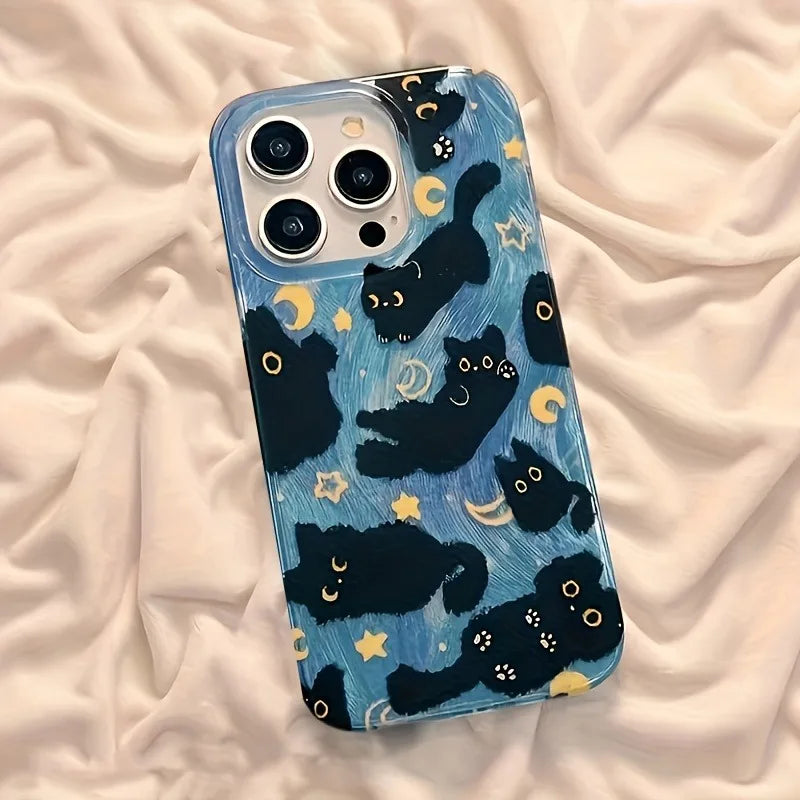 Cute Black Cats Night Sky Silicone iPhone Cover