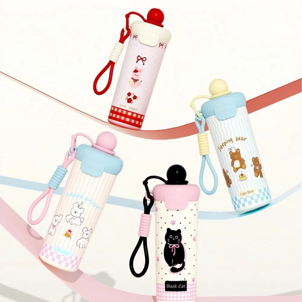 Cute Cartoon Animal Vacuum Insulated Straw Thermos Bottle