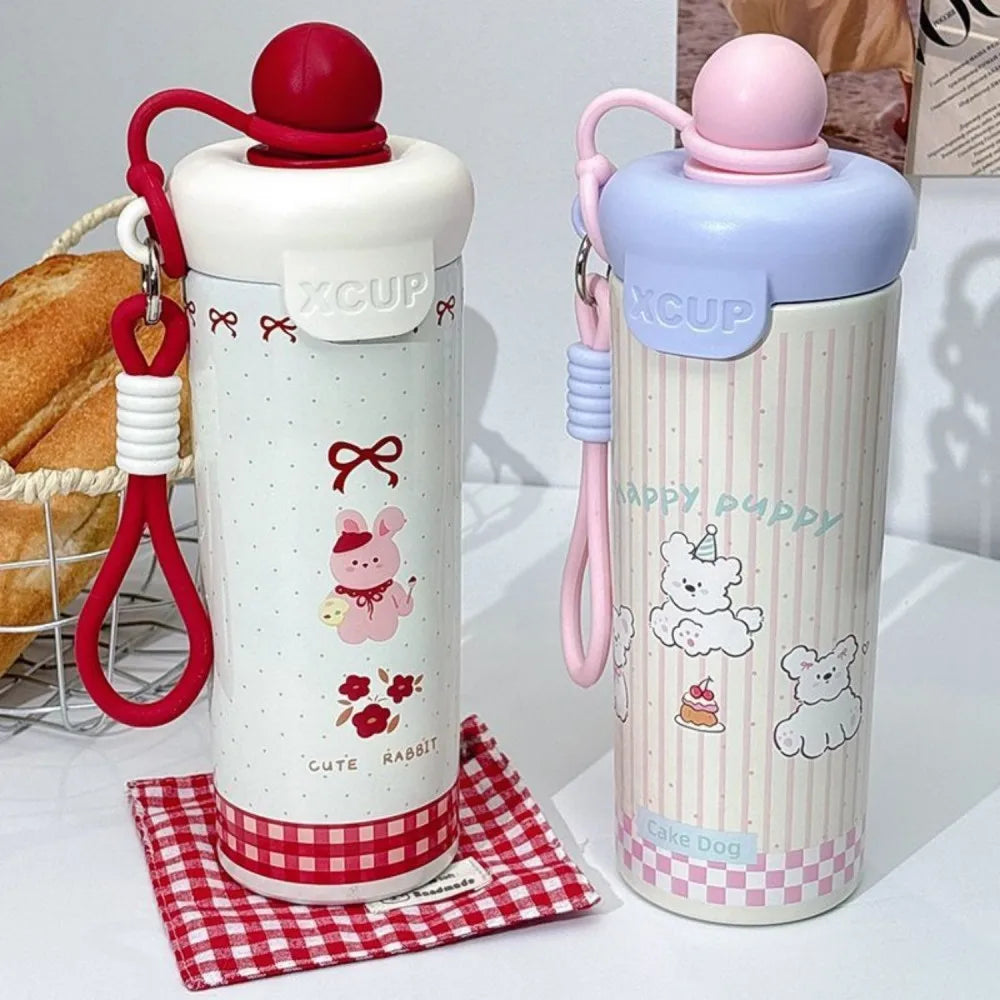 Cute Cartoon Animal Vacuum Insulated Straw Thermos Bottle