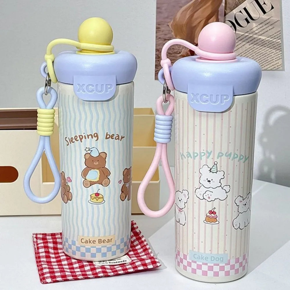 Cute Cartoon Animal Vacuum Insulated Straw Thermos Bottle