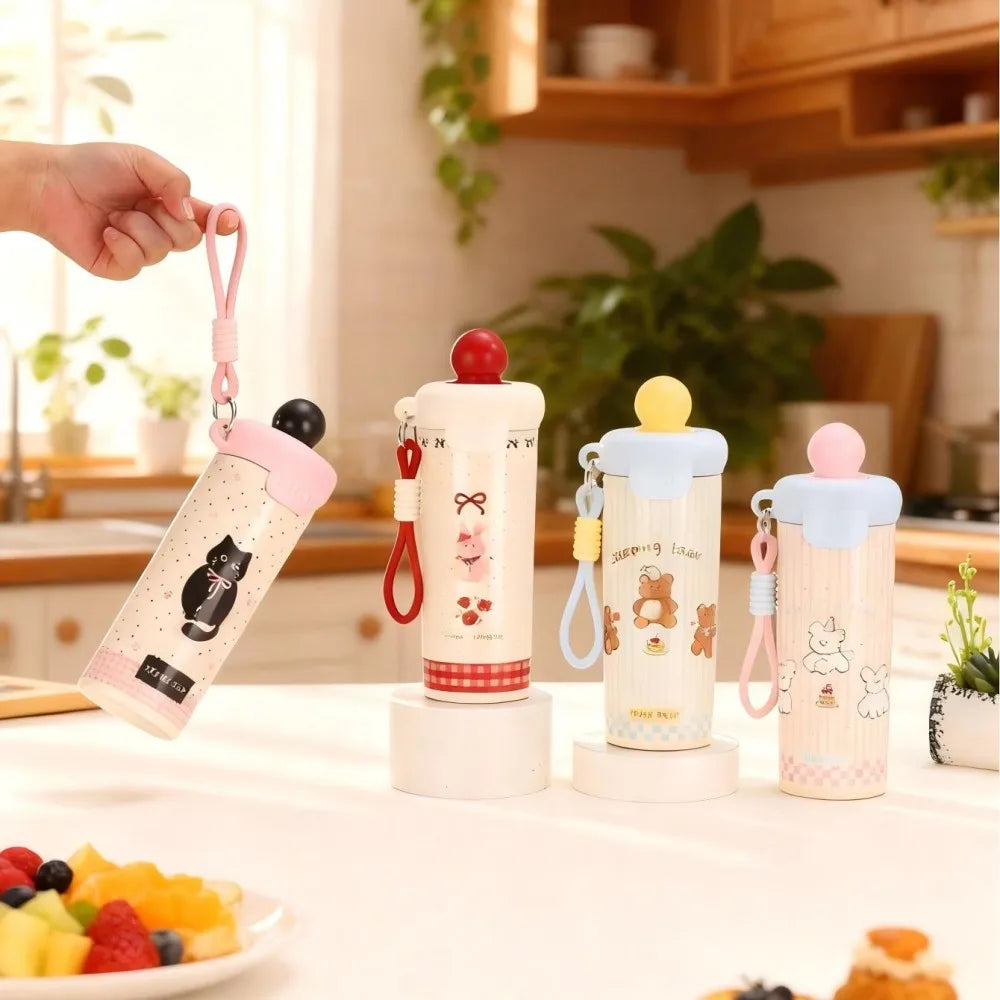 Cute Cartoon Animal Vacuum Insulated Straw Thermos Bottle