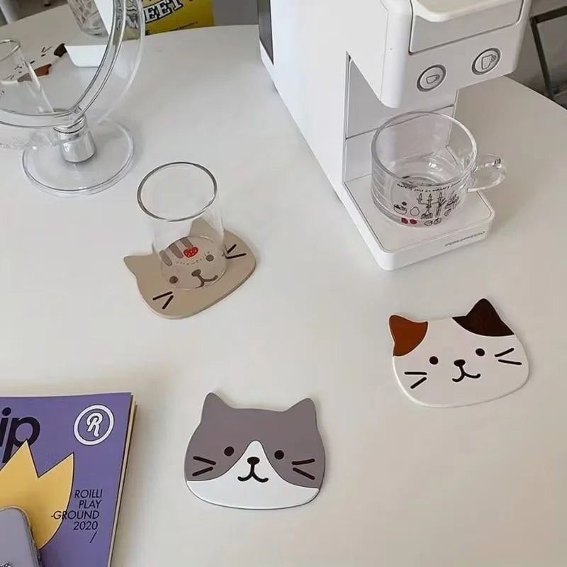 Cute Cat Face Heat-Resistant Coasters (Set of 3)