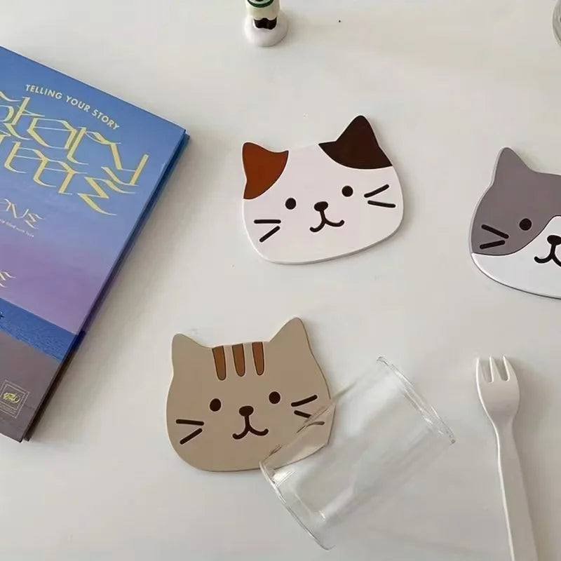 Cute Cat Face Heat-Resistant Coasters (Set of 3)