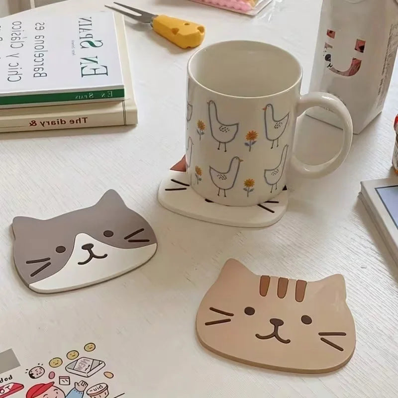 Cute Cat Face Heat-Resistant Coasters (Set of 3)