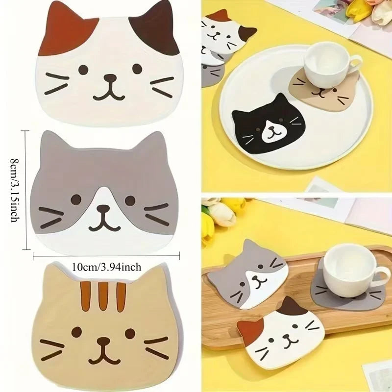 Cute Cat Face Heat-Resistant Coasters (Set of 3)