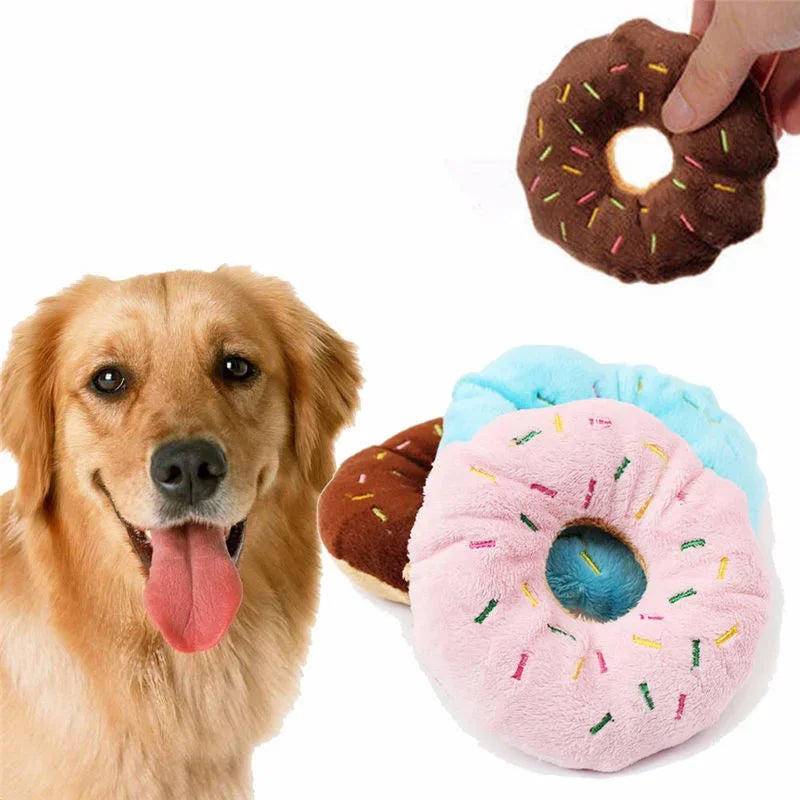 Cute Donut Plush Squeaky Dog Toy