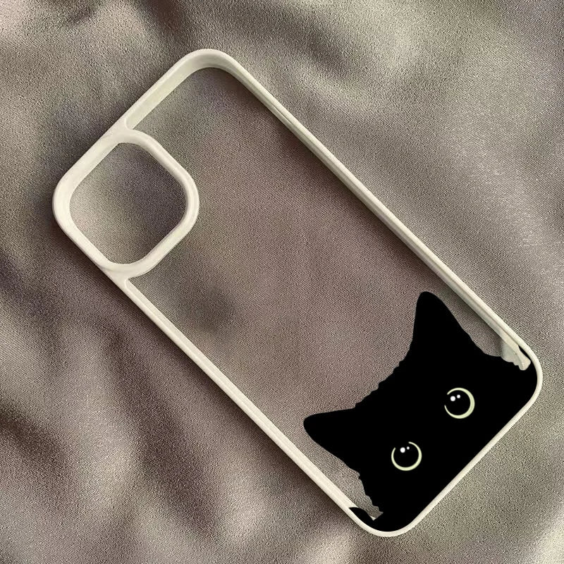 Cute Minimalist Black Cat Hard Clear Phone Case For iPhone