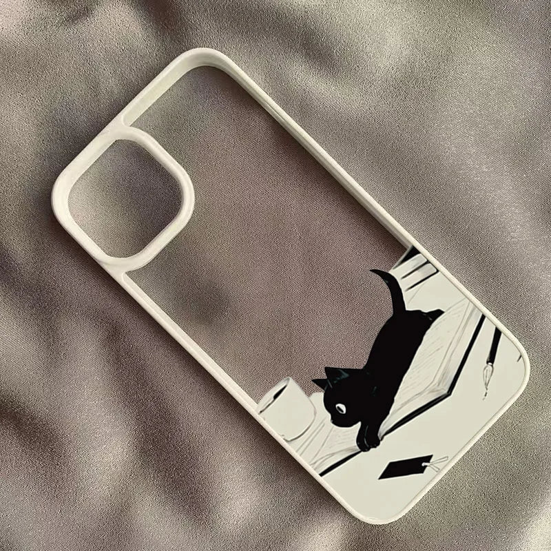 Cute Minimalist Black Cat Hard Clear Phone Case For iPhone