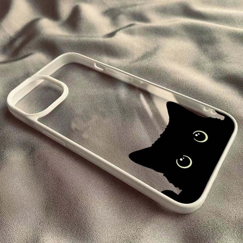 Cute Minimalist Black Cat Hard Clear Phone Case For iPhone