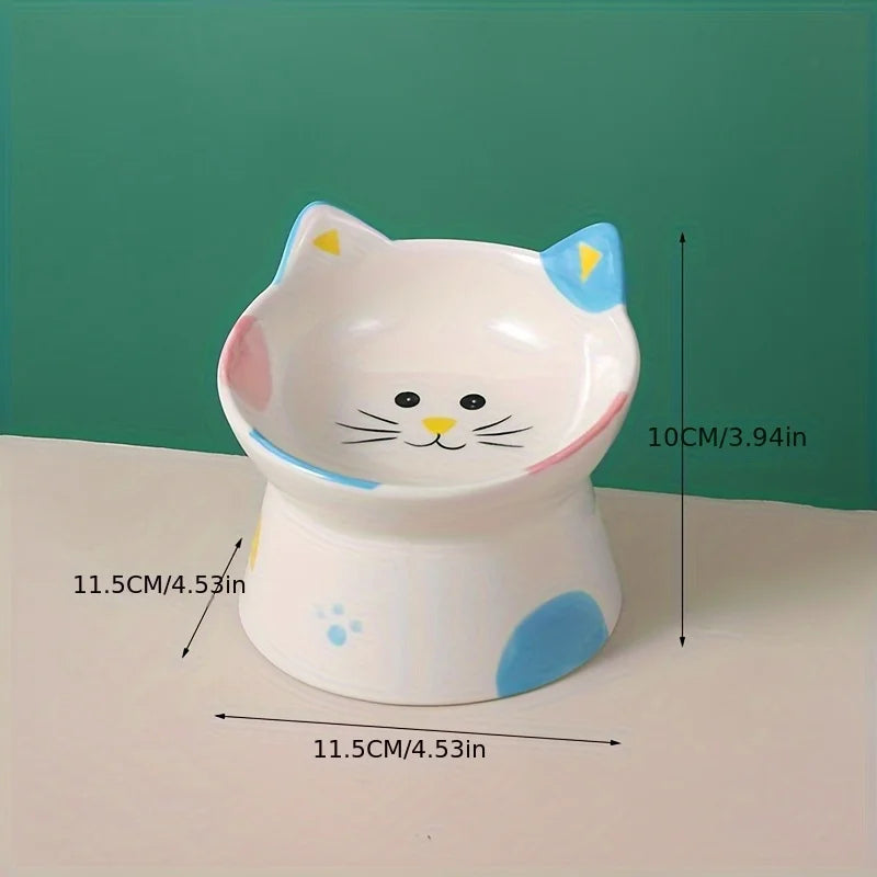 Cute Raised Whisker-Friendly Ceramic Cat Feeding Bowl