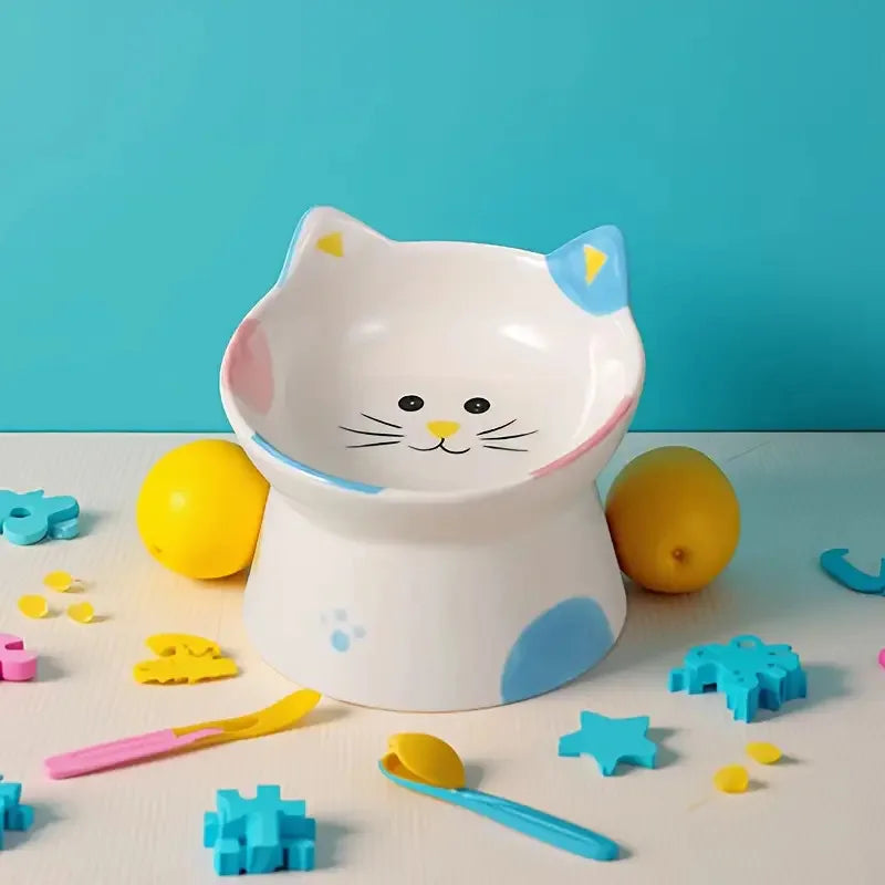 Cute Raised Whisker-Friendly Ceramic Cat Feeding Bowl