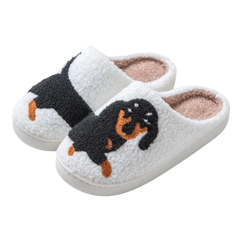Dachshund Embroidered Thick-Soled Furry Indoor Slippers