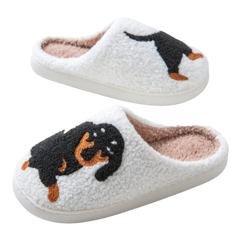 Dachshund Embroidered Thick-Soled Furry Indoor Slippers