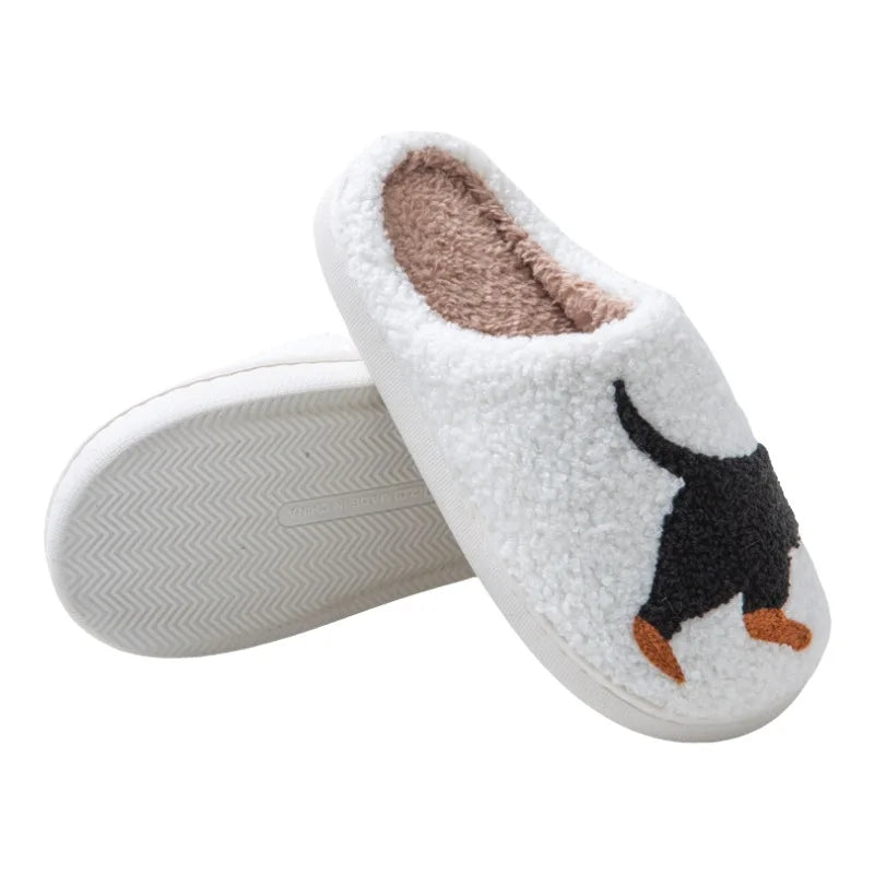 Dachshund Embroidered Thick-Soled Furry Indoor Slippers