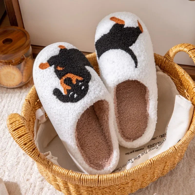Dachshund Embroidered Thick-Soled Furry Indoor Slippers