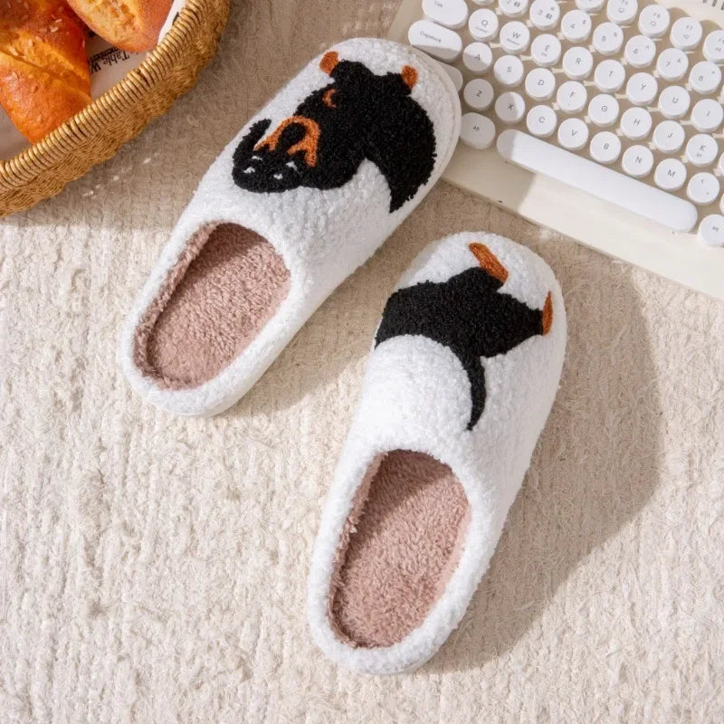 Dachshund Embroidered Thick-Soled Furry Indoor Slippers