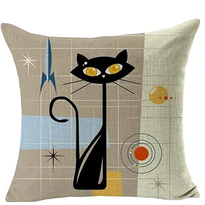 Decorative Cat Linen Cushion Cover