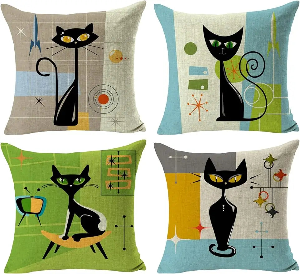 Decorative Cat Linen Cushion Cover