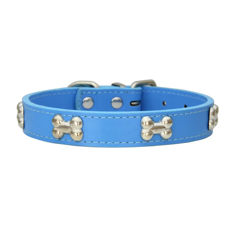 Durable Leather with Bone Charm Pet Collars
