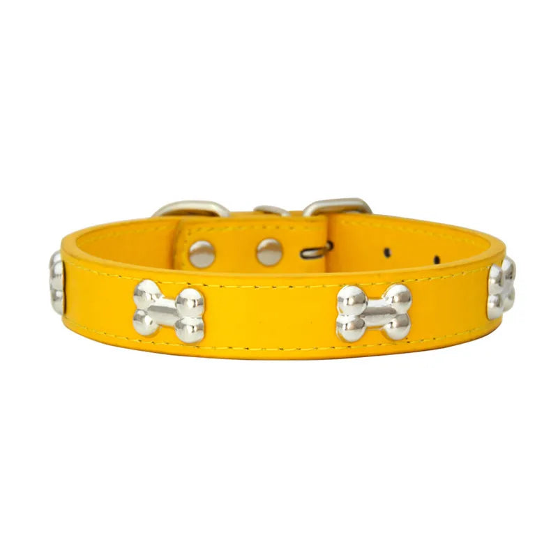 Durable Leather with Bone Charm Pet Collars