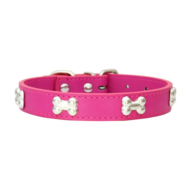 Durable Leather with Bone Charm Pet Collars