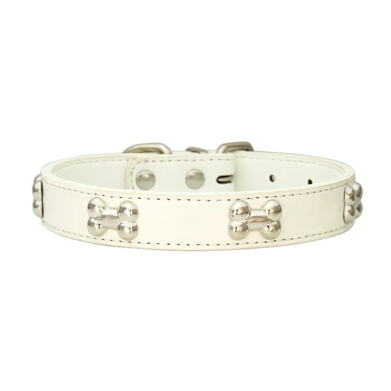 Durable Leather with Bone Charm Pet Collars