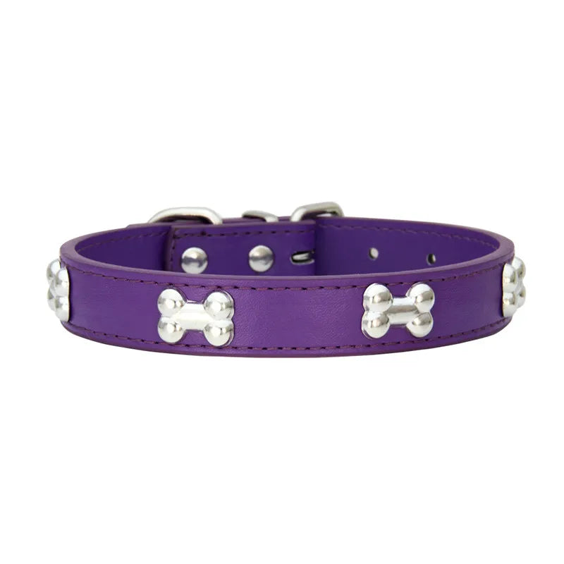 Durable Leather with Bone Charm Pet Collars