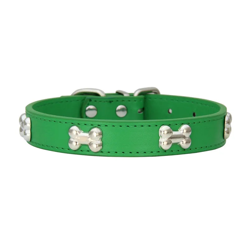 Durable Leather with Bone Charm Pet Collars