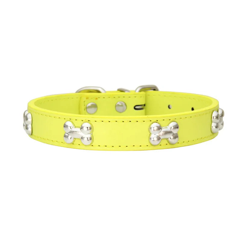 Durable Leather with Bone Charm Pet Collars
