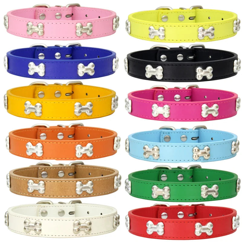 Durable Leather with Bone Charm Pet Collars