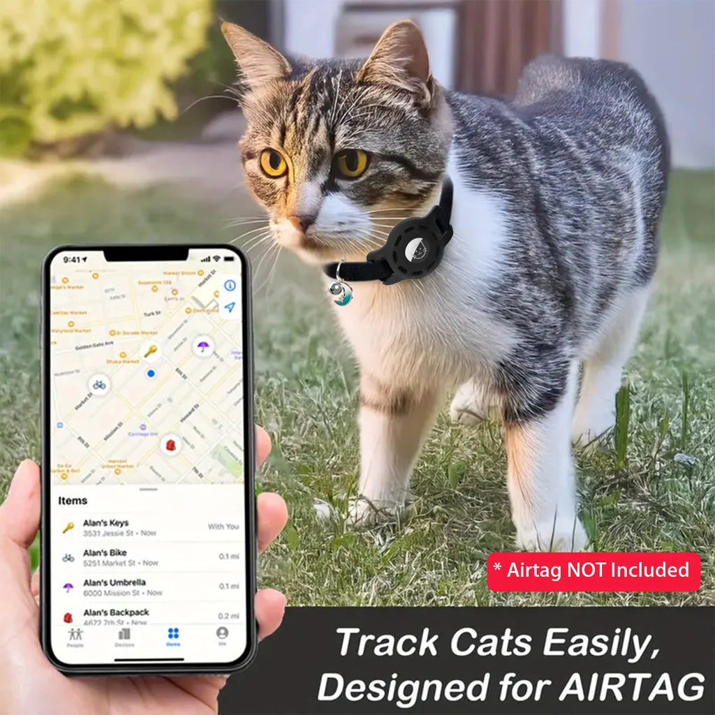 Elastic AirTag Compatible Collar with Bell and Protective Silicone Case