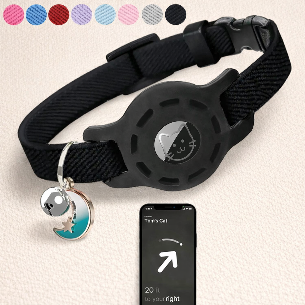 Elastic AirTag Compatible Collar with Bell and Protective Silicone Case